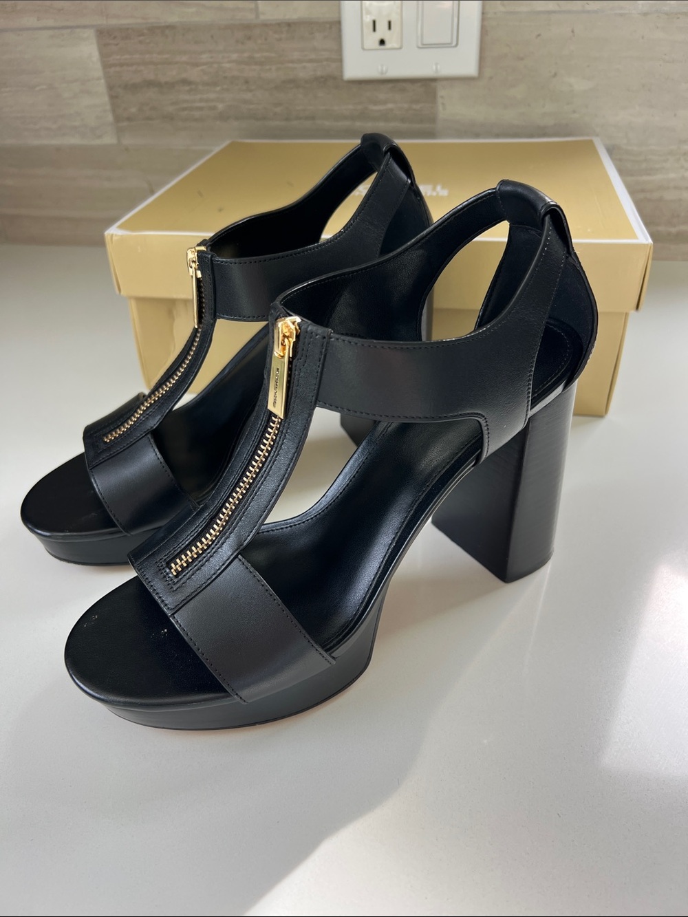 Michael by Michael Kors berkley mid chunky platform black leather zip up sandals